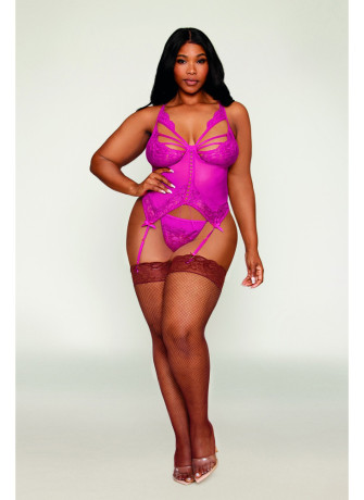 Bustier porte jarretelles grande taille rose avec string - DG13283XBEE